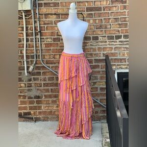 Free People Vibrant Pink and Orange Maxi Skirt
